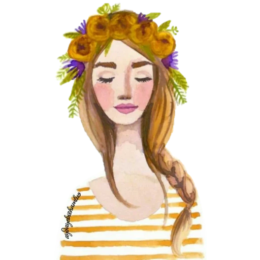 corolla, gadis seni liberal, pola karangan bunga, bunga cat air, cat air gadis karangan bunga