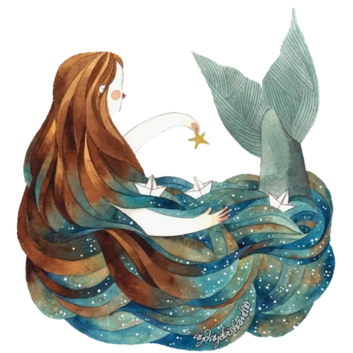 ilustrasi putri duyung, ilustrasi little mermaid, ilustrasi gemma capdevila, komposisi cat air putri duyung, ilustrator putri duyung pemula