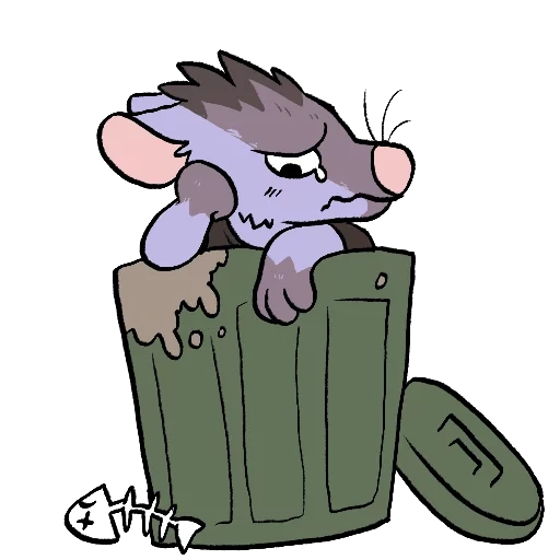 gatto, ratti, topo grigio, garbage rat art, serbatoio della spazzatura dei cartoni animati