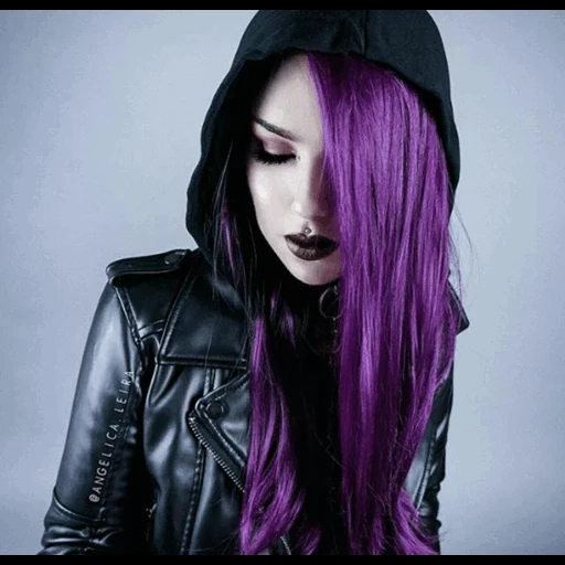 young woman, human, gothic fashion, gothic girls, goths with purple hair