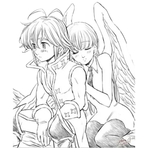 disegni anime, colorazione anime, meliodas elizabeth, meliodas elizabeth love, sette peccate mortali manga meliodas elizabeth