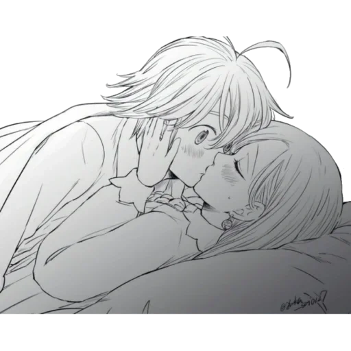 immagine, disegni anime, meliodas elizabeth, meliodas elizabeth 18, elizabeth meliodas dorme