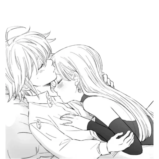 anime couples, anime drawings of a couple, meliodas elizabeth love, meliodas elizabeth kiss, meliodas elizabeth kiss manga