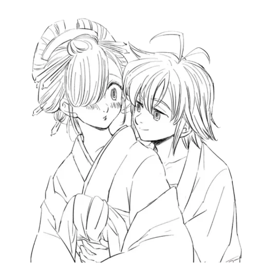 anime cute, anime manga, meliodas ap felk, anime pair drawing, elizabeth nanatsu no taizai