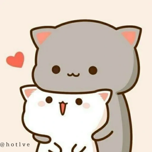 gatos kawaii, gato de melocotón mochi, gatos kawaii, dibujando un gato dulce, kawaii gatos una pareja