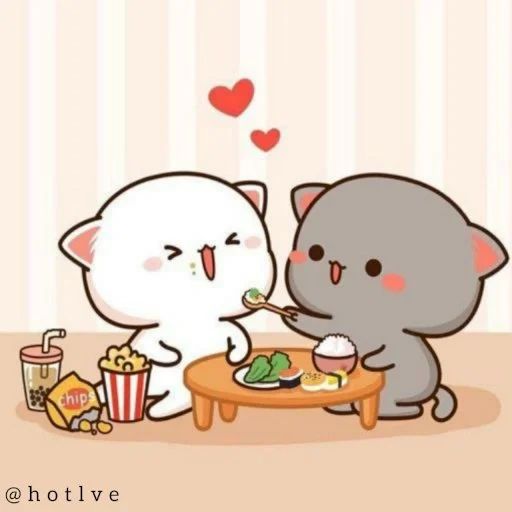 kitty chibi kawaii, gambar sayang itu lucu, kucing kawaii yang cantik, love cats kawaii, kawaii kucing pasangan