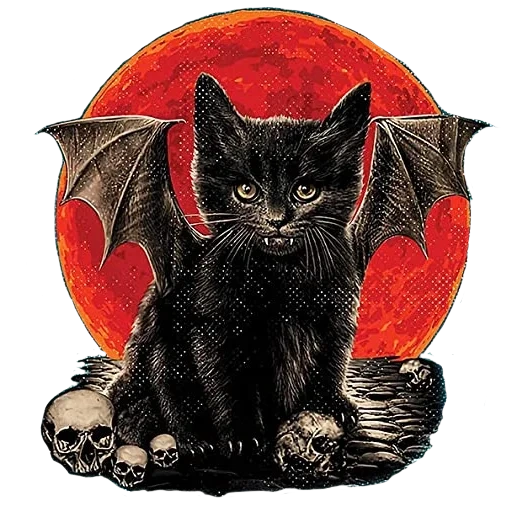 demone del gatto, gatto demoniaco, gatto vampiro, gatto nero, gatto vampiro arte