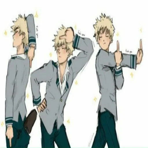 bai gusheng, anjo de gasumu baigou, katsuki bakugou deidara, faculdade de animação do herói de baqudou, meu colégio de heróis bakugo katsuki kirishima