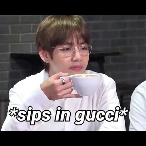 kim ta hyun, bangtan boys, taehen drinks tea, bcts taehen memes, taehyun drinks tea