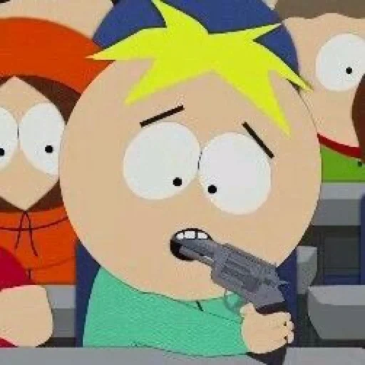 parque sul, eric cartman, batters south park, momentos do parque sul butters, bateria de south park com uma pistola