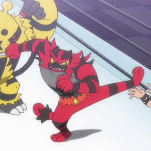 anime, incineroar, zeraor pokemon, pokemon insinerator, pokemon mr electric