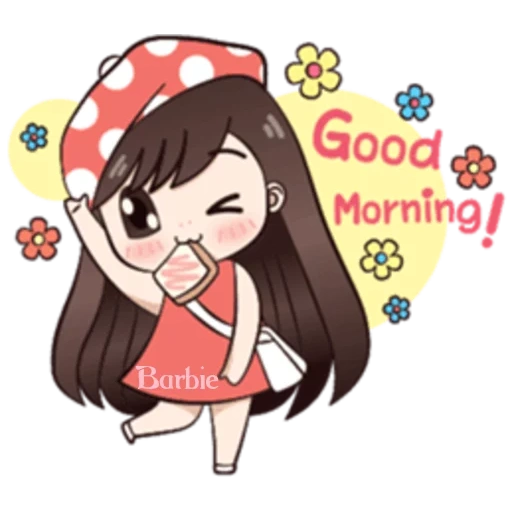 good night, a lovely pattern, lovely girl, lovely red cliff figure painting, kawaii good morning