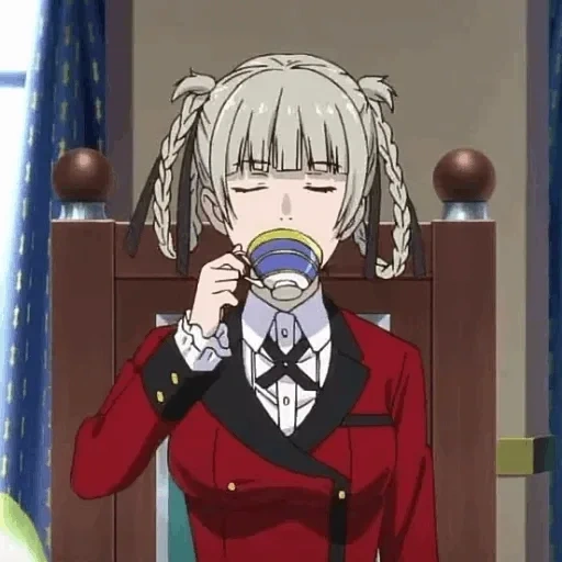 кирари ририка, аниме kakegurui, кирари момобами, аниме персонажи, аниме безумный азарт кирари пьёт чай