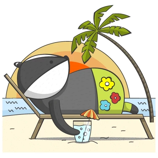 gato, el verano, en la isla, figura de la playa, ilustraciones de vector