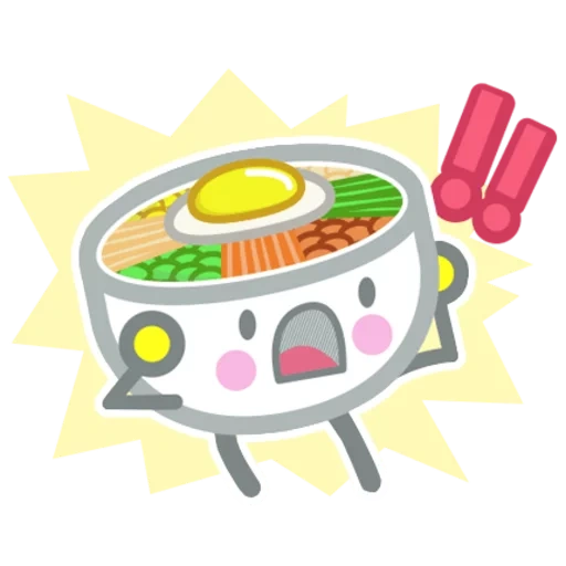 food, sushi, smiling face, illustration, cartoon bibimbap