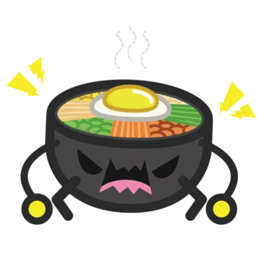 bibimbap, cauldron halloween, cartoon bibimbap, witch boiler icon, sushi roll cartoon