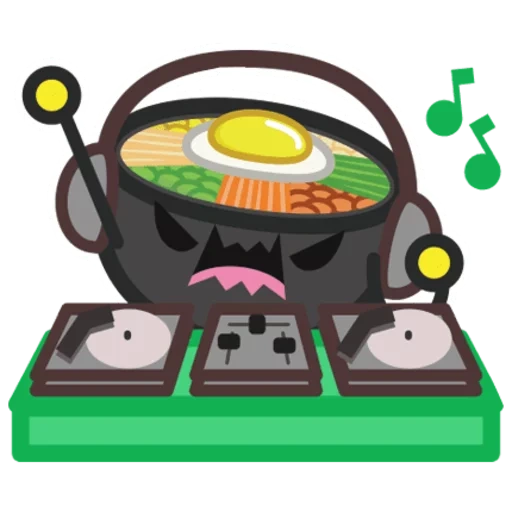 illustrated food, egg frying pan, cartoon bibimbap, witch boiler icon, vector illustration