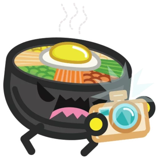 bibimbap, padrão de prato de arroz, ícone prato coréia, mistura de desenhos animados, alimentos ilustrados flat