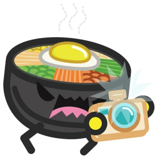 bibimbap, modèle d'assiette à riz, icon plat coréen, mélange de riz de dessin animé, flat illustration alimentation