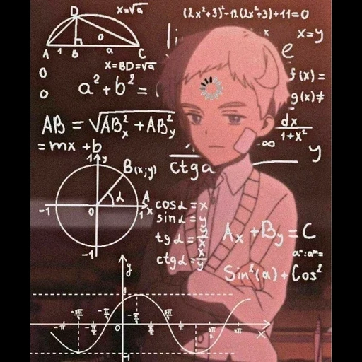anime, anime ideas, chalk board, anime characters, anime mathematician
