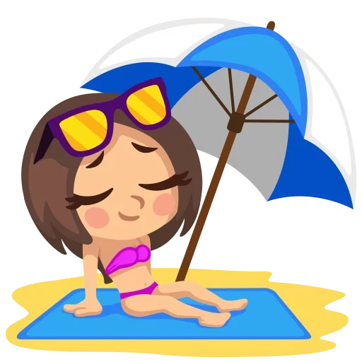 panas, kartun sunbathe, pantai payung vektor, gambar berjemur untuk anak anak tanpa latar belakang
