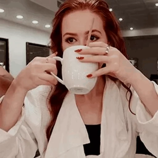 human, woman, young woman, red haired drinks coffee, famous psychologists