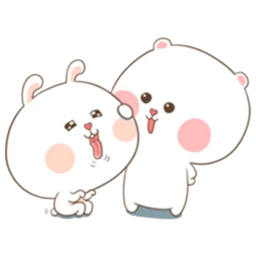 tuagom puffy bear, gambar chibi yang lucu, gambar kawaii yang lucu, gambar lucu berpasangan sederhana, tuagom puffy bear and rabbit