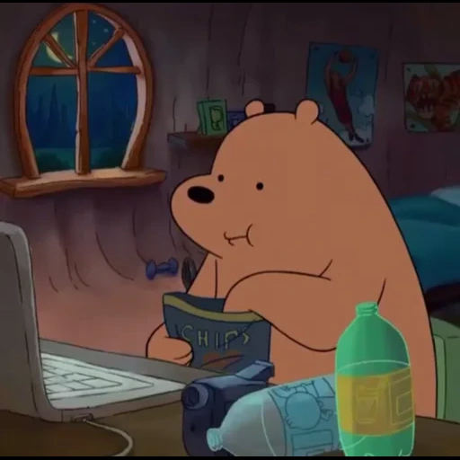 photo apartment, bear at the computer, view the series meme, the whole truth about bears, we bare bears ice bear