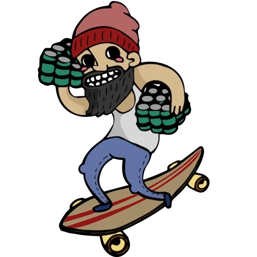 hocken, skateboard, bärtig, skateboardzeichnung