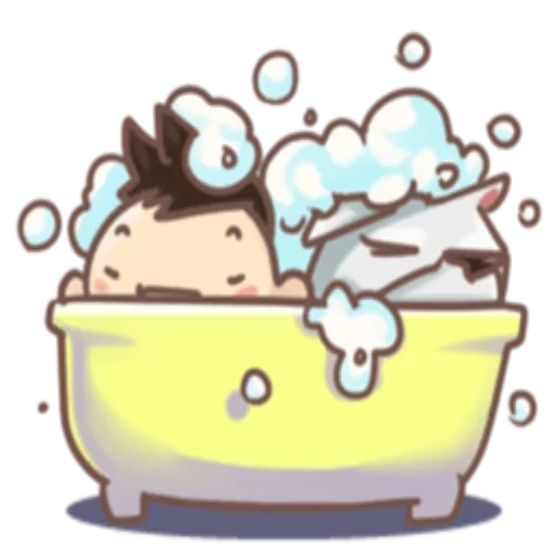 anime, kawai, un joli motif, dessin de kawai, mère pushen prend un bain