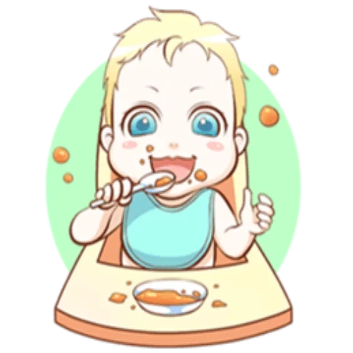 filho, caro bebê, bebê comendo, ilustração, comida para crianças