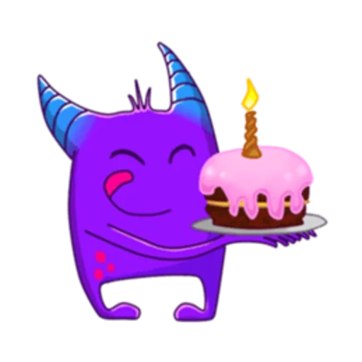 прикол, kyu плюс, день рождения, монстр фиолетовый, монстры радужные наклейки