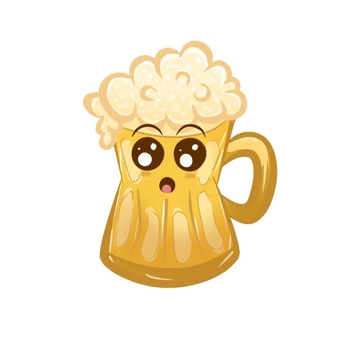 smiley avec une tasse de bière, muging tasse d'un dessin animé, émoticônes drôles avec cercles de bière