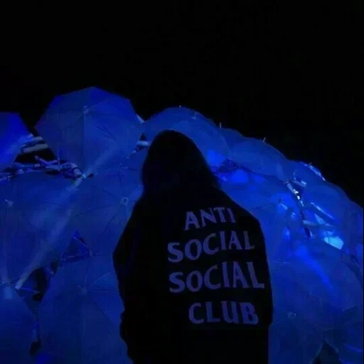darkness, blue neon light, aesthetic blue, anti social social club, andy social club winter jacket