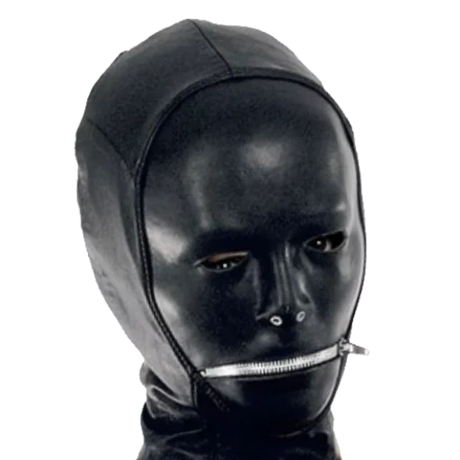 die maske ist latex, latexbeutelkopf, schwarze latexmaske