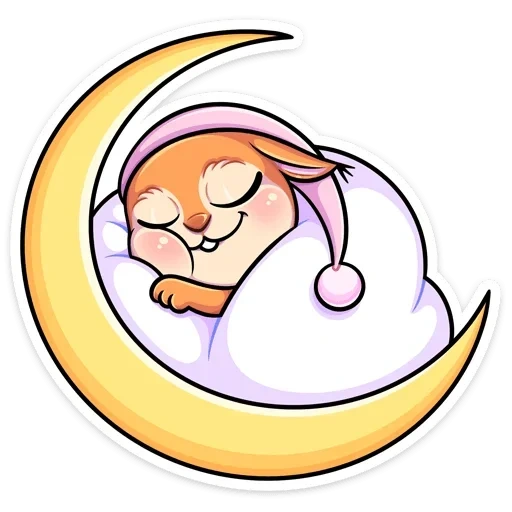 gatto, bellabella, buona notte luna, coniglio del cartone animato dorme sulla luna