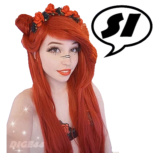 jeune femme, belle delphine, belle fille, cheveux rouges d'une perruque, cheveux roux steampunk