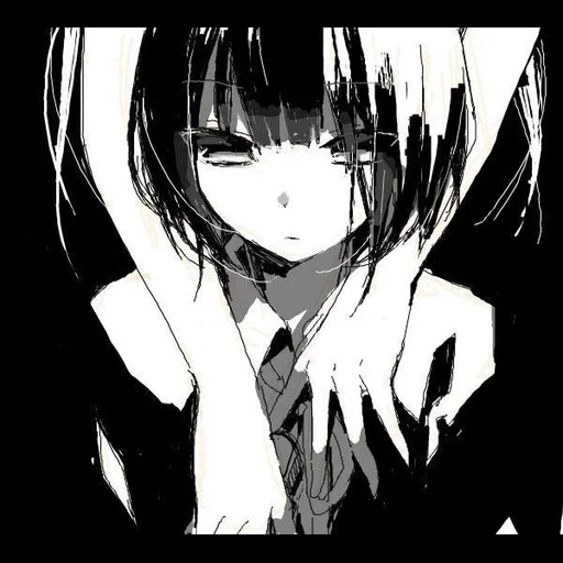 diagram, seni animasi, anime sedih, kesedihan seni anime, rambut pendek gadis anime