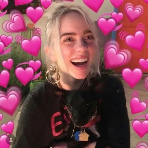 billy ailish, billie eilish, billy ailish lächelt, billy ailish hearts, billy ailish hearts overhead