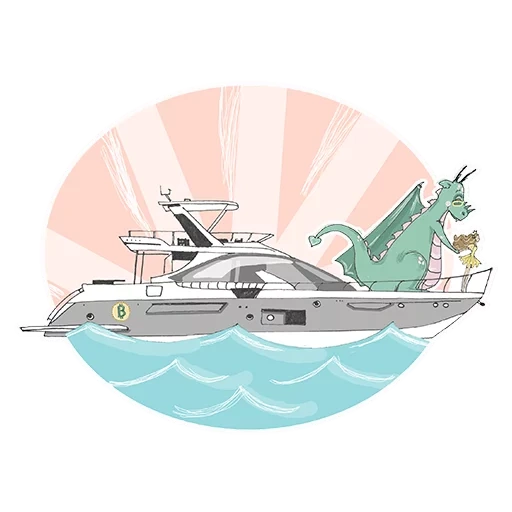 yacht, disegno di yacht, nave clipart, vettore d'arte yacht in barca, set di principessa drago