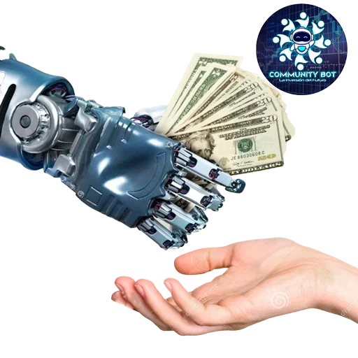 money, the hand of the robot, robot with money, the hand of a man’s robot, robot's hand of a man's hand