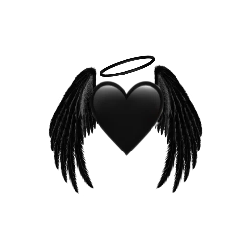 ailes noires, coeur avec des ailes, ailes d'anges, coeur noir avec des ailes, symbole des ailes du minimalisme