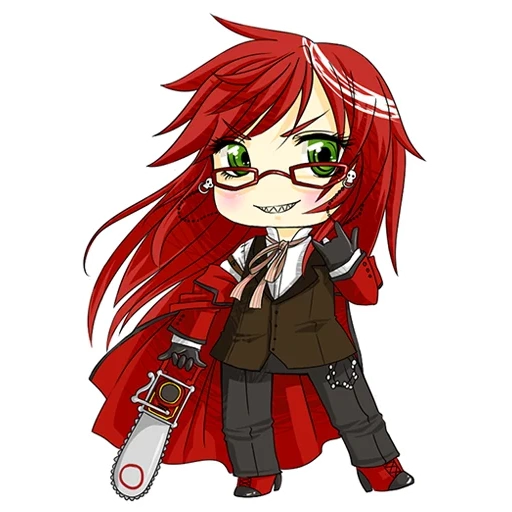 grell chibi, femme en noir, grell sutcliff chibi, butler sombre chibi grel, butler sombre grell sutcliff chibi