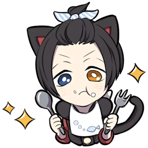 chibi, eren chibi, levy chibi, gattino nero