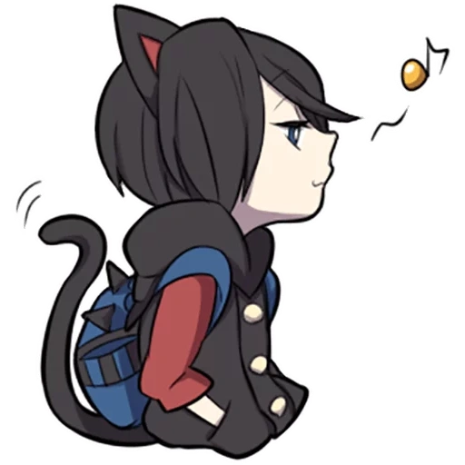 chibi, black kitten, karakter anime