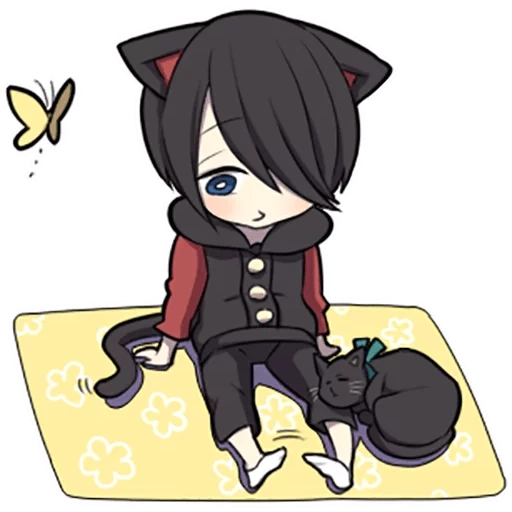 chibi, black kitten, karakter anime