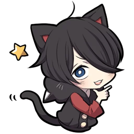 аниме, неко чиби, black kitten