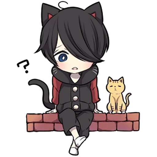 chibi, neko, black kitten, karakter anime
