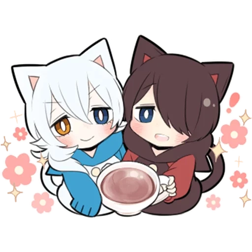 anime neko, chibi tomoe, ash kitten, anak kucing hitam, anak kucing putih