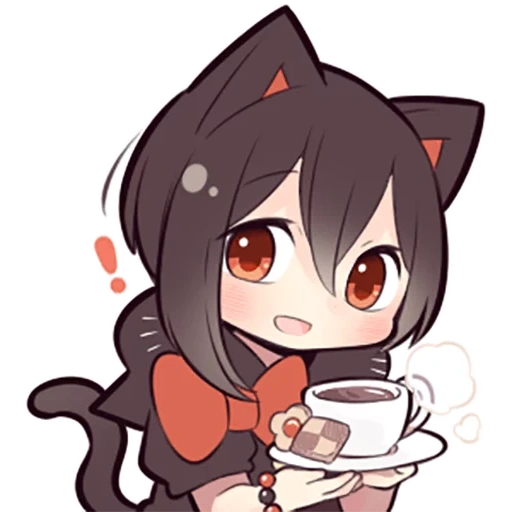 chibi uchiko, black kitten, anime neko tan